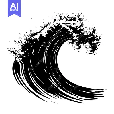 Aset premium populer: Black and White Illustration of a Large Ocean Wave