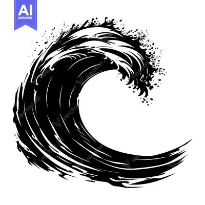 Aset desain premium: Black and White Illustration of a Large Wave