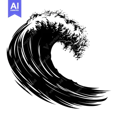A Black and White Illustration of a Breaking Wave