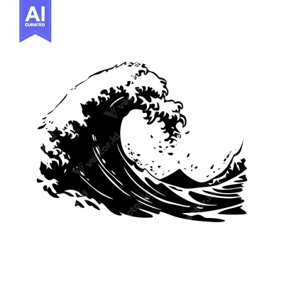 Black and White Silhouette of a Large Ocean Wave