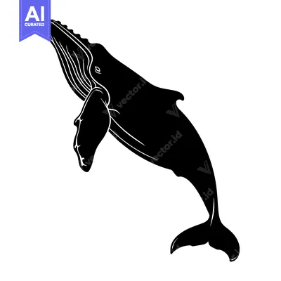 Premium design asset: Black and White Silhouette of a Humpback Whale Leaping Out of the Wate