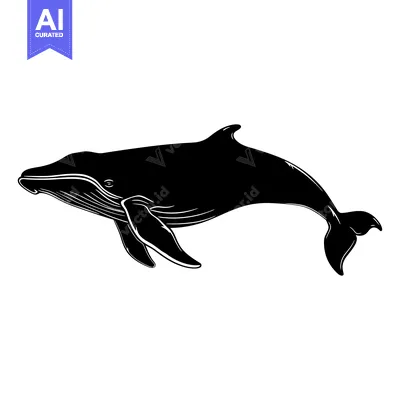 Aset premium populer: Black and white silhouette of a humpback whale swimming