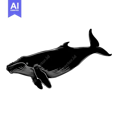 Aset desain premium: Black and White Silhouette of a Humpback Whale