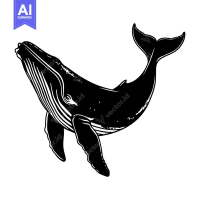 Aset desain premium: Black and White Silhouette of a Humpback Whale