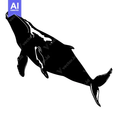 Aset desain premium: Black and White Silhouette of a Humpback Whale