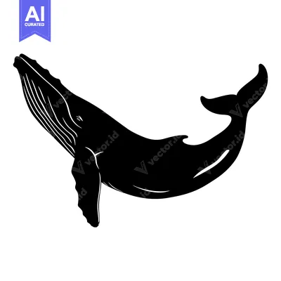 Aset desain premium: Black and White Silhouette of a Humpback Whale