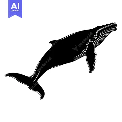 Aset desain premium: Black and White Silhouette of a Humpback Whale Leaping Out of the Wate