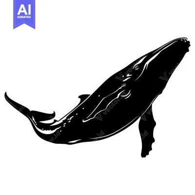 Aset desain premium: Black and White Silhouette of a Whale Leaping Out of the Water
