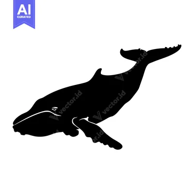 Black Silhouette of a Humpback Whale Swimming
