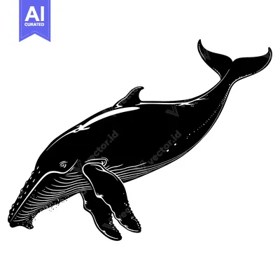 Aset desain premium: Black and White Silhouette of a Humpback Whale Leaping Out of the Wate