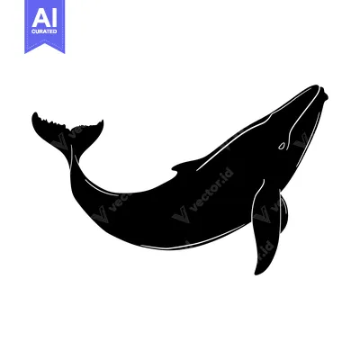 Premium design asset: Black Silhouette of a Humpback Whale Swimming