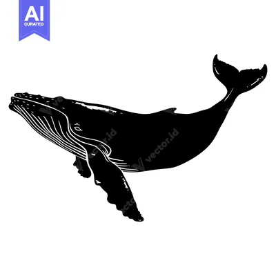 Aset desain premium: Black and White Silhouette of a Humpback Whale