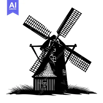 Aset premium populer: Black and White Silhouette of a Traditional Windmill
