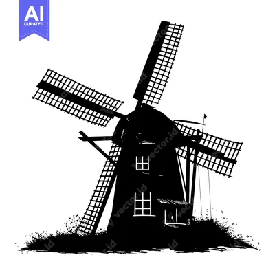 Popular premium asset: Black and White Silhouette of a Windmill with Blades