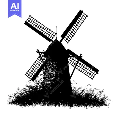 Aset premium populer: Silhouette of a Windmill in a Field of Grass