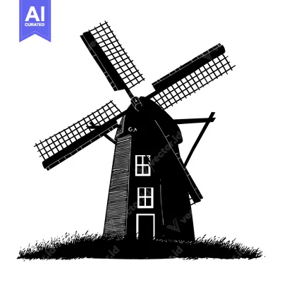 Popular premium asset: Black and White Silhouette of a Traditional Windmill