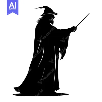 Aset premium populer: Silhouette of a Wizard Holding a Staff