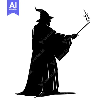 Aset premium populer: Silhouette of a Wizard Casting a Spell with a Wand