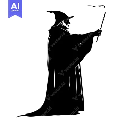 Aset premium populer: Silhouette of a Wizard Casting a Spell with a Wand