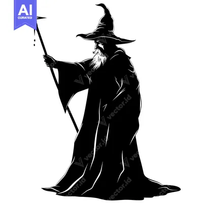 Silhouette of a Wizard Holding a Star-Topped Staff