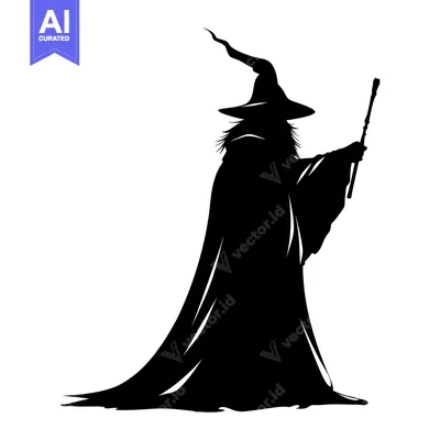 Aset premium populer: Silhouette of a Wizard Holding a Staff