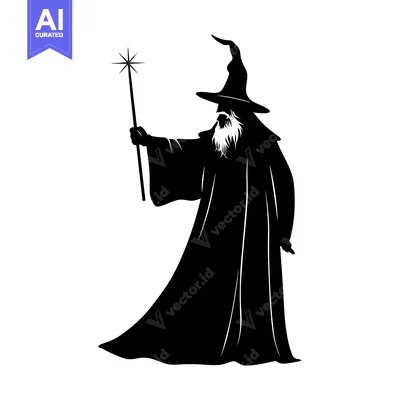 Popular premium asset: Silhouette of a Wizard Holding a Star-Shaped Wand