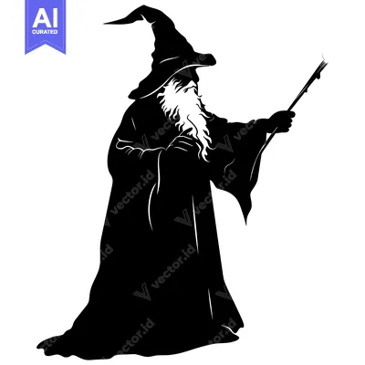 Aset premium populer: Silhouette of a Wizard Holding a Staff