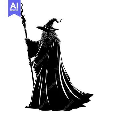 Silhouette of a Wizard Holding a Staff