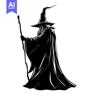 Popular premium asset: A Silhouette of a Wizard Holding a Staff