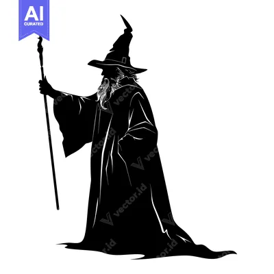 Silhouette of a Wizard Holding a Staff