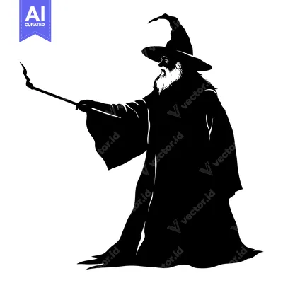 Silhouette of a Wizard Casting a Spell with a Staff