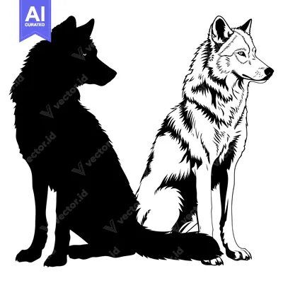 Aset premium populer: A Wolf Silhouette and Detailed Portrait