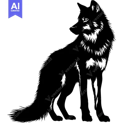 Premium design asset: Black and White Silhouette of a Wolf Standing with its Tail Down