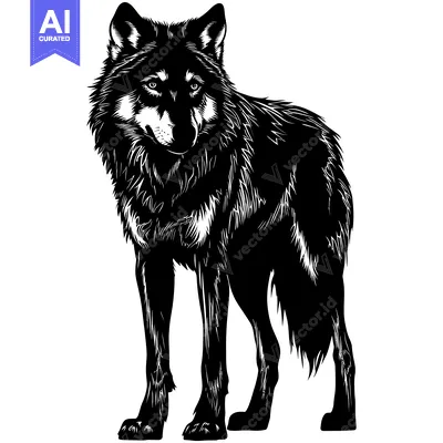 Aset premium populer: Black and White Silhouette of a Wolf Standing