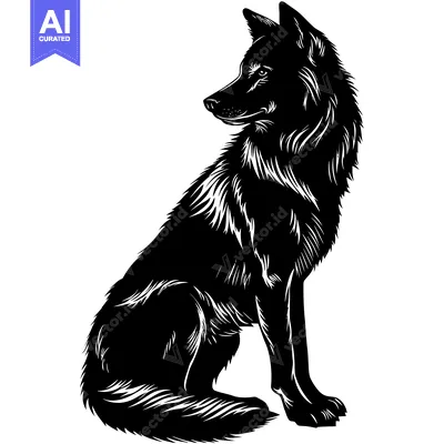 Aset premium populer: Black and White Silhouette of a Sitting Wolf