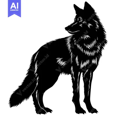 Premium design asset: Black and White Silhouette of a Wolf Standing