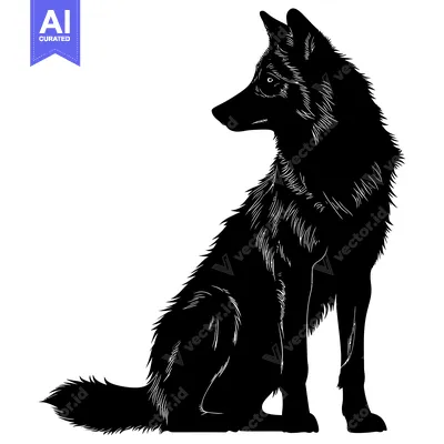 Aset desain premium: Black and White Silhouette of a Sitting Wolf