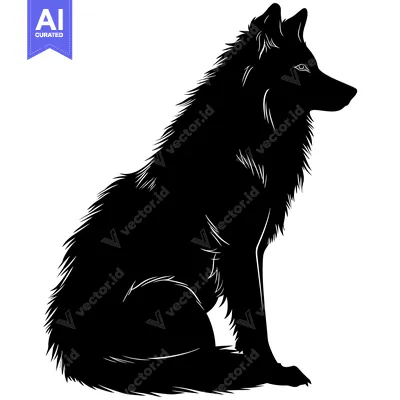 Premium design asset: Black and White Silhouette of a Sitting Wolf
