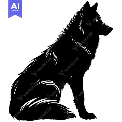 Popular premium asset: Black and White Silhouette of a Sitting Wolf