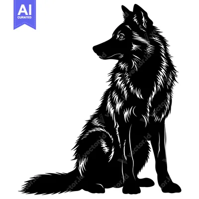 Aset premium populer: Black and White Silhouette of a Sitting Wolf