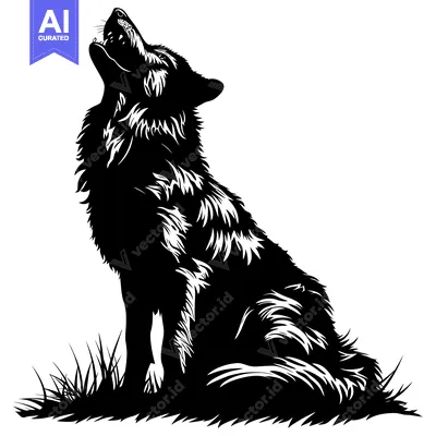 Aset premium populer: A Black and White Silhouette of a Wolf Howling in Grass