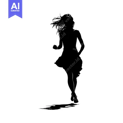 Aset premium populer: Silhouette of a Woman Running with Long Hair Flowing