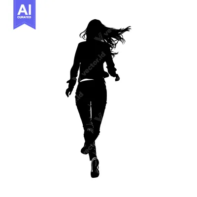 Aset premium populer: Silhouette of a Woman Walking Away with Long Hair Blowing in the Wind
