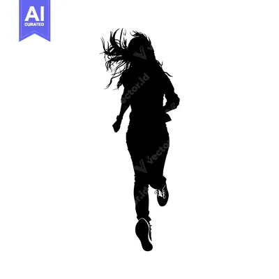 Aset premium populer: Silhouette of a Woman Running with Long Hair Flowing Backwards