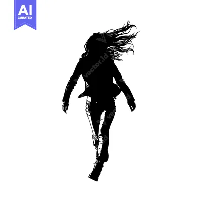 Premium design asset: Silhouette of a Woman Running with Her Hair Flowing in the Wind