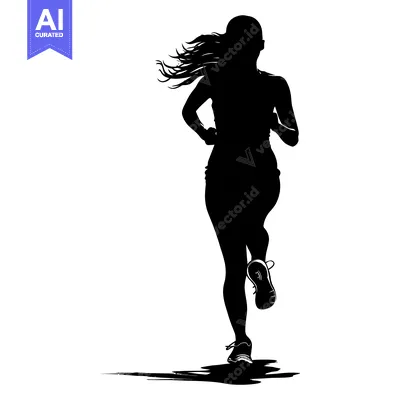 Premium design asset: Silhouette of a Female Runner with Long Hair and Shadow