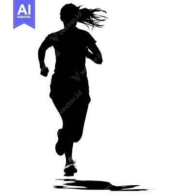 Aset desain premium: Silhouette of a woman running with her hair flowing in the wind.