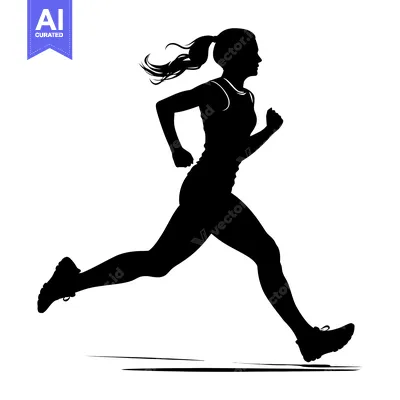 Popular premium asset: Silhouette of a Woman Running with Her Hair Tied Back