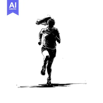 Aset premium populer: Silhouette of a Woman Running with Her Hair Flowing in the Wind