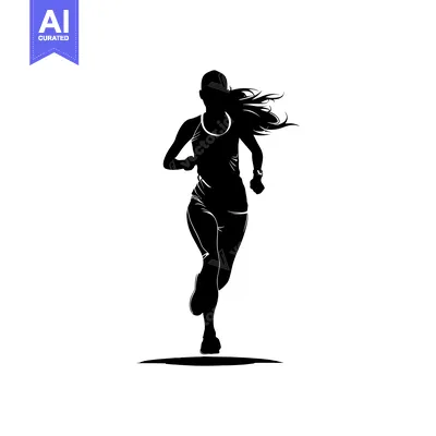 Aset desain premium: Silhouette of a Woman Running with Long Hair Flowing